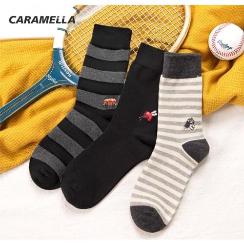 Caramella 3 Pairs/Lot AB Socks Men Student Couple Unisex Socks Cotton Sweat-Absorbent Ins Fashion Sports Socks Embroidery Socks