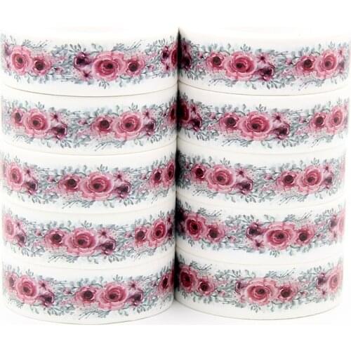 NEW 10pcs/Lot 15mm x 10m Red Flowers Floral Seamless Scrapbook Paper Masking Adhesive Washi Tape washi tape set designer mask