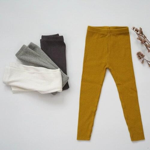 New 2020 Spring Children Rib Leggings Pure Color Korean Style Boys Girls Skinny Elastic Pants Kids Casual Trousers