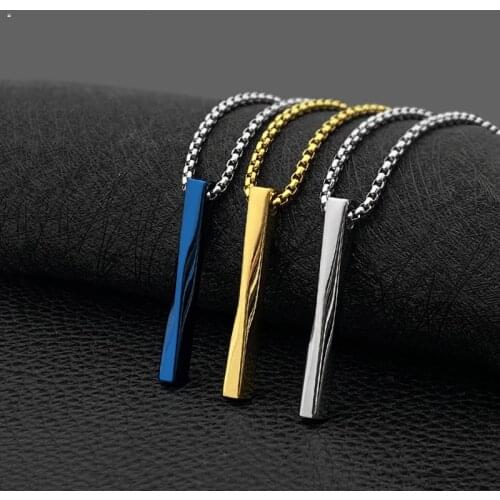 2020 New Exquisite 316L Titanium Steel Rectangle Necklace Simple Black Blue Silver Color Box Chain Women Man Jewelry Gift 55cm