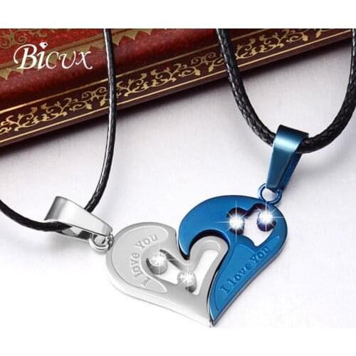 BICUX Creative Korean Cute Romantic Heart Metal Pendant Necklaces for Women Men Fashion Zircon Leather Rope Chain Necklace Gift