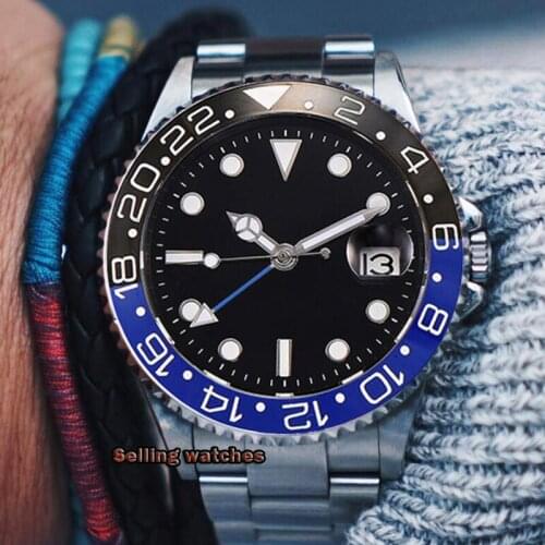 Parnis 40mm Watch Men Automatic Mechanical Watches GMT Luxury Sapphire Crystal Ceramic Bezel Luminous Waterproof Male Wristwatch