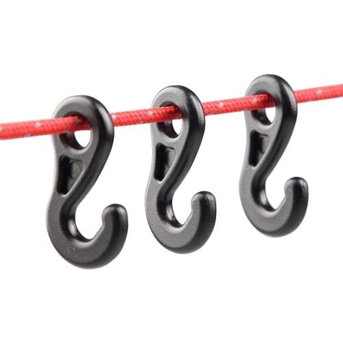 Plastic Backpack Bungee Cord Carabiner Tent Lamp Hook Black Hanging Accessory Camping Tent Fasten Rope End Buckle Hanging Tool
