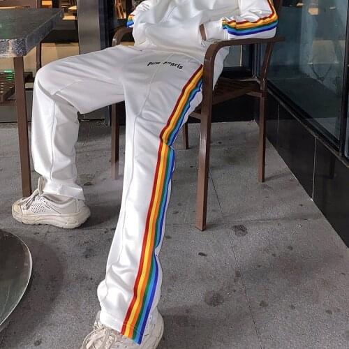 Palm Angels rainbow stripes side zipper casual high street straight for men women 9862685962856