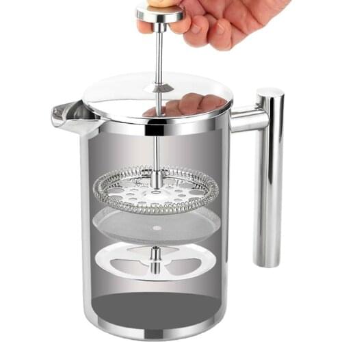 Press Stainless Steel Coffee Teas Filter Maker Plunger Pitcher Coffee Maker Insulated Coffee Maker Pot With One Filter Basket