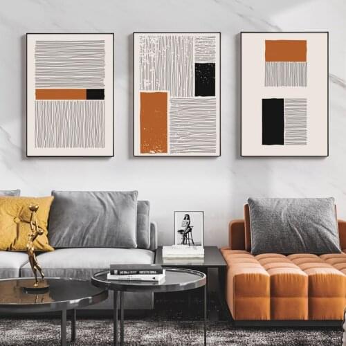 Modern Abstract Shape Art Poster Aesthetic Orange Black Painting Canvas Print Simplicity Wall Picture Home Office Room Decor