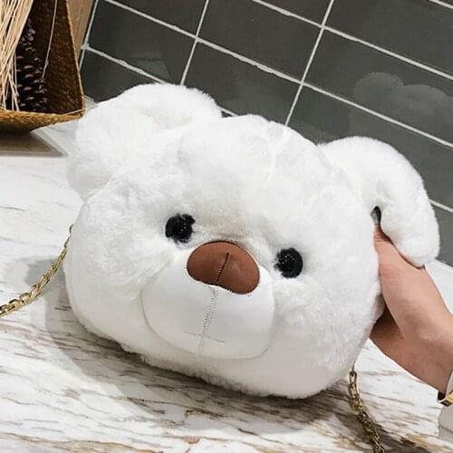 1 Pcs Women Shoulder Crossbody Bag Plush Bear Chain Large Capacity Zipper for Mobile Phone Best Sale-WT