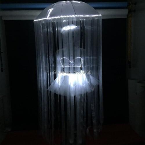 Ballroom dance led costume stage performance model wears Led Luminous Jellyfish Umbrella Light Up Bikini Dress for Wedding Party