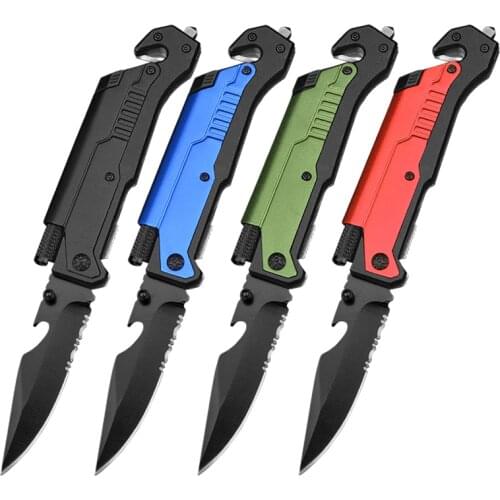CS 7 In 1 Survival Tactics Folding Pocket Knife With LED Light Glass Breaker Magnesium Igniter Multi Functional Emergency Tools
