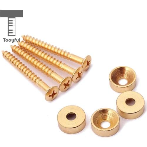 Tooyful Set of 4 Iron Guitar Bass Neck Joint Ferrules Bushings with Mounting Screws Musical Instrument Parts Golden