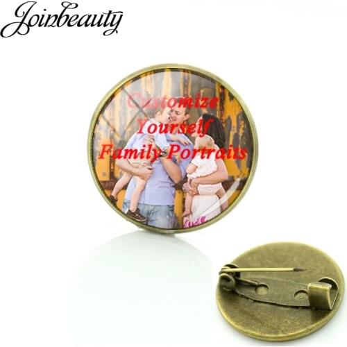 JOINBEAUTY Vintage Custom Photo Custom Antique Bronze Brooches Yourself Family Photo Glass Cabochon Badge Pins Gift NA01