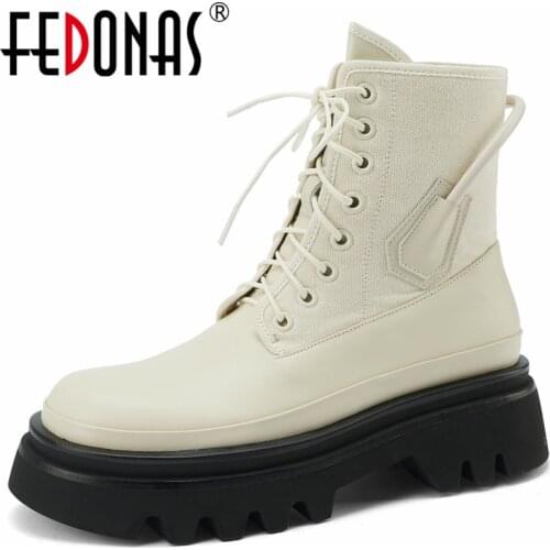 FEDONAS Leisure Neutral Lace-Up Women Ankle Boots Platforms Autumn Winter Popular Fashion Genuine Leather Shoes Woman Newest