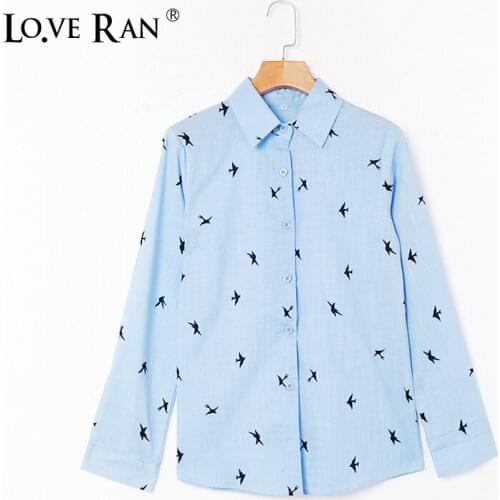 Womens Cotton Birds Print Shirts Long Sleeve Office Ladies Tops 2020 Spring Summer Loose Casual Female Shirt Plus Size 5XL