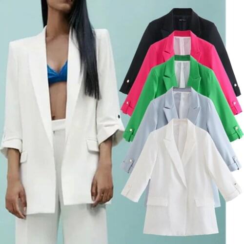 Jenny&Dave Women Blazer England Fashion Colorful Solid Simple Casual Blazer Mujer 2021 Women Roll Up SleeveBlazers And Jackets