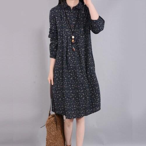 Women dresses cotton/linen print dresses long sleeve knee-length dresses M-4xl check the size before you order
