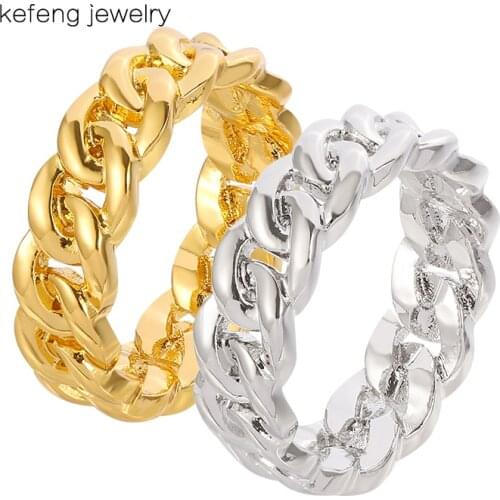 Gold Filled Chunky Chain Ring for Women Girls Cuban Curb Link Ring Fashion Bohe Jewelry