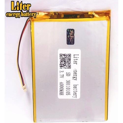 1.0MM 3pin connector 30110105 3.7v 4000mah lipo rechargeable Batteries tablet pc polymer lithium li-ion battery