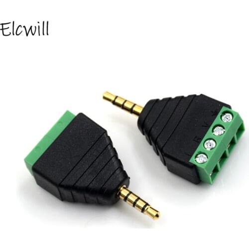 1/2/5Pcs Video AV Balun 3.5mm 4 Pole Stereo Male To AV Screw Terminal Jack 4 Pin Terminal Block Plug Connector DIY Accessories