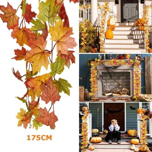 1.75m Artificial Maple Leaf Vine Decorative Autumn Leaves Garland Fake Foliage String For Thanksgiving Halloween Garden Decor
