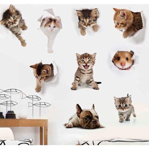 1PCS Cute 3D Kitten Toilet Cat Wall Stickers For Kitchen Refrigerator LivingRoom Bedroom Home Decor Wallpaper Diy Home Decal