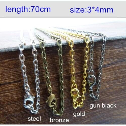10 Pcs 27 1/2 inches (70cm) 3*4mm Necklace Chain With Lobster Clasp,Ready Made Necklace Chain,Steel,Bronze,Gold-color,Gun Black