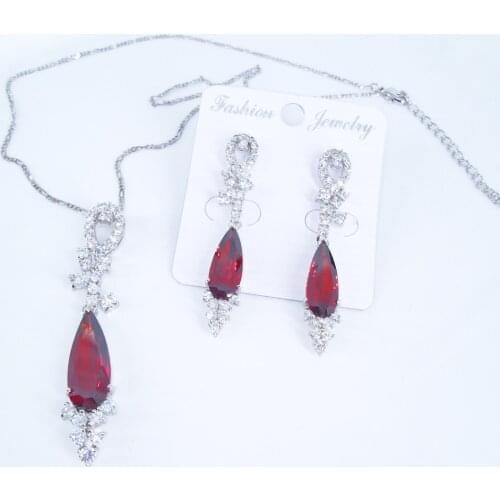 2020 new fashion vintage green red CZ zircon necklace earrings party jewelry wedding dressing banquet formal dinner jewelry