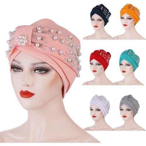 2021 New Beading Velvet Turban Hat For Women Muslim Headscarf Bonnet Islamic Head Wraps African Aso Oke Headtie Turbante Mujer