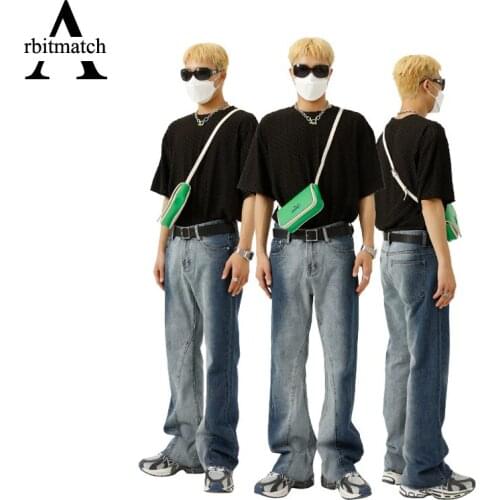 Arbitmatch Men Jeans Hip Hop Mens Pants Contrast Gradient Flared Pants Streetwear Man Pants Baggy Jeans Vintage Denim Trousers