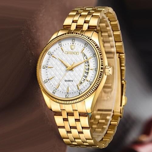 CHENXI Men Gold Watches Stainless Steel Calendar Quartz Wristwatches Men Luxury Business Watches Relogio Masculino reloj hombre