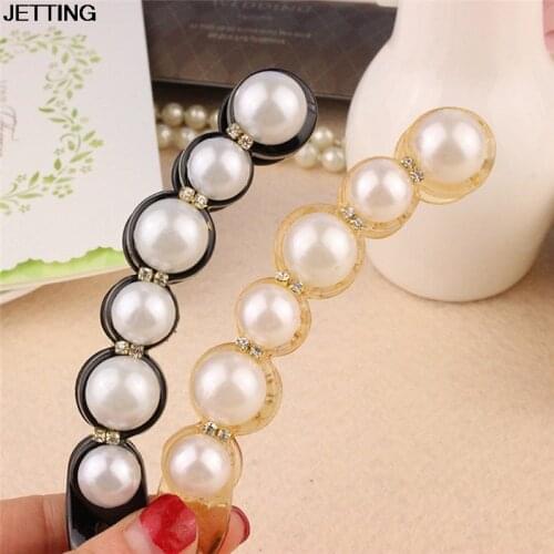 Black/Brown Big Simulated Pearl Hair Clips Pretty Long Barrettes for Women Girls Ponytail Banana Hairpins Hair Accessories