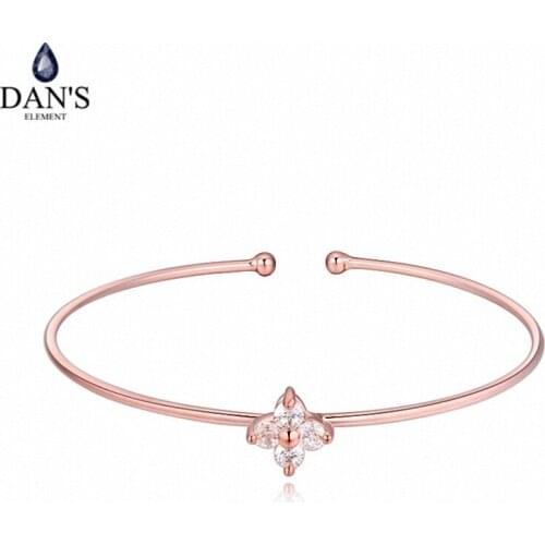 DANS ELEMENT Real AAA Zirconia Micro Inlays Brand Rose Plated Fashion Bracelets & bangles for women Crystal Flower 114992