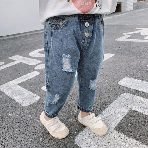 Lioraitiin 0-5Years Toddler Baby Girls Jeans All-Match Elastic Waist Denim Ripped Pants for Party