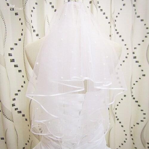 HHV4 Wholesale New Two Layers Pearl Beads Real Sample Bride Wedding Veil