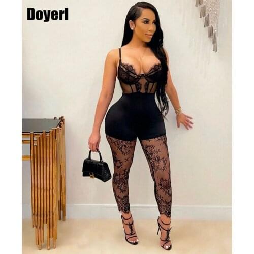 Clubwear Sexy Bodycon Jumpsuit Women Romper Pants Black Lace Party Backless Rompers Womens Jumpsuit Night Club Outfits for Women