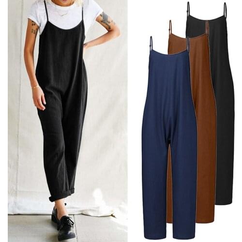 Rompers Summer Linen Overalls Women Jumpsuits2021 ZANZEA Casual Spaghetti Strap Playsuits Female Baggy Solid Pants