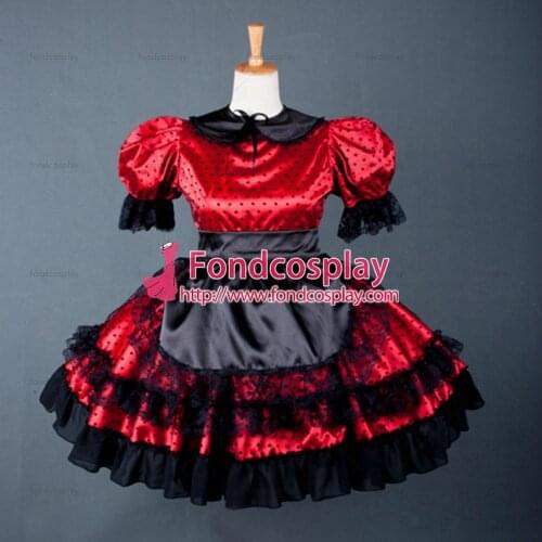 Sexy Lovely sissy Maid Dress lockable Uniform red Satin dress cosplay costume Custom-made[G779]