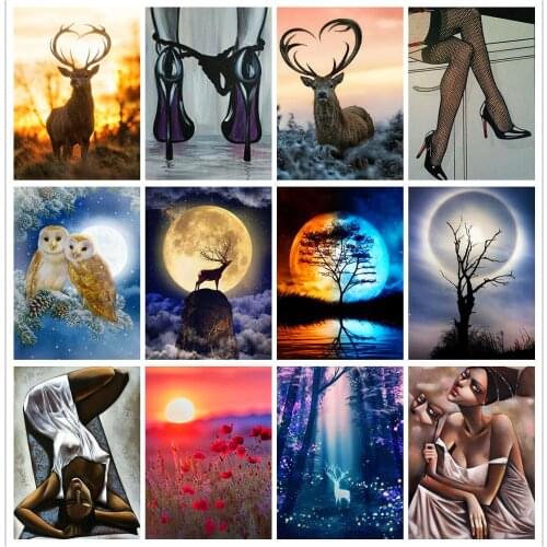 Square Full Diamond 5D Diamond Painting Artistic Figure Moon Deer DIY Diamond Embroidery Kit Decorative Ornament