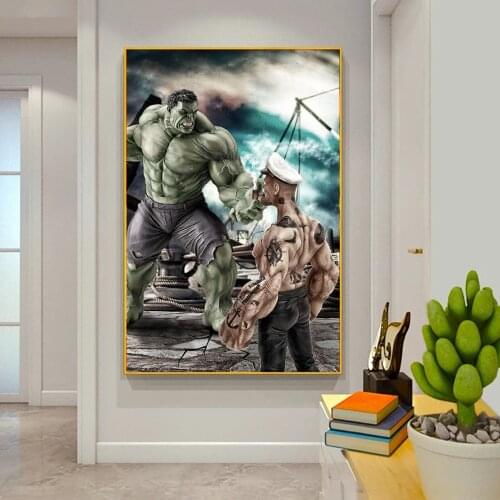 Marvel Hulk With Sailor Cuadros Funny Canvas Paintings Printing Street Graffiti Poster For Living Room Wall Decorative No Frame