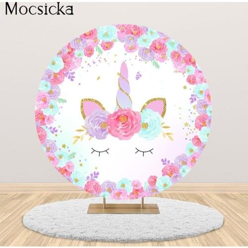 MOCSICKA Birthday Party Round Background Child Portrait Baby Shower Photography Background Round Unicorn Decoration Style Banner