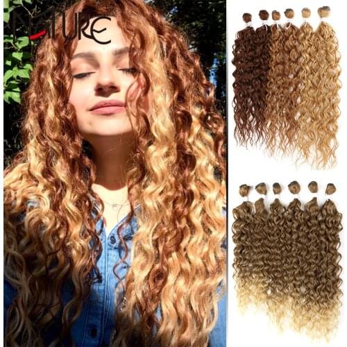 Nature Hair Extensions Loose Wave Hair Bundles Ombre Brown 24-28inch Synthetic Hair Weave High Temperature Fiber For Black Women