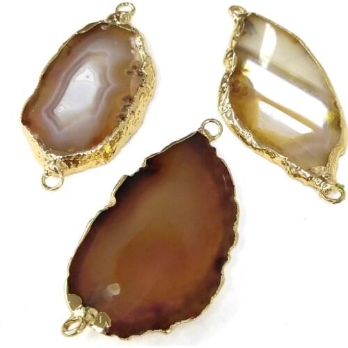 Natural Stone agates Pendant irregular shape Double Hole Connector for Jewelry Making DIY Charms Necklace Bracelet Accessories