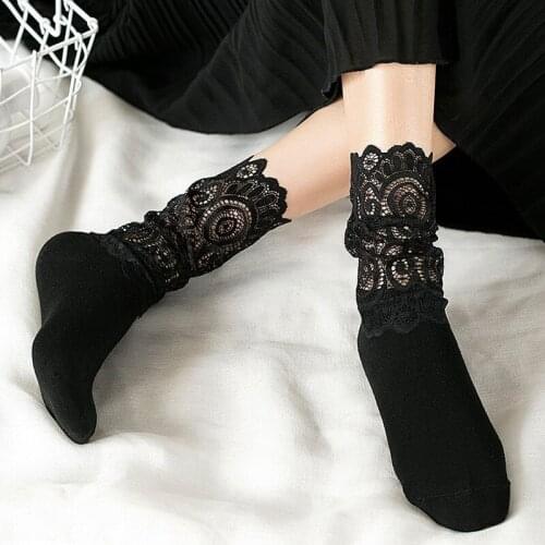 New Womens Socks, Peacock Pattern, Lace, Socks, Korean Version, Pile Socks, Cotton Bottoming Boots, Hollow Princess Socks