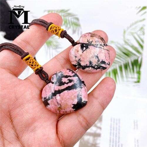 Love Heart Shape Natural Healing Stone Rhodonite Crystal Pendant Powder Crystal Necklace Jewelry love 30mm Accessori