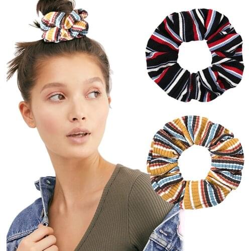 Ponytail Holder Hair Scrunchies Elastic Hair Bands Scrunchy Hair Ties Ropes Knitted stripes Scrunchie for Women Girls 1028A