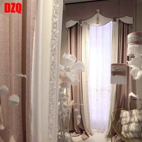 Pink Simple European Light Luxury Korean Curtain Modern Simple High-end Bedroom Master Bedroom Shade Fabric Chenille Velvet
