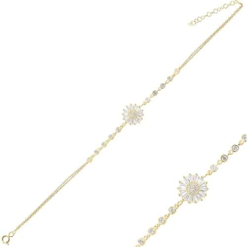 Silver 925 Sterling Baget Zircon Cubic Zirconia Double Row Chain Bracelet