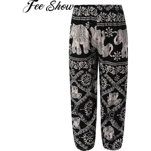 2021 Fashion Girls Boys Summer Casual Bloomers Vintage Boho Pattern Print Kids Pants Trousers Childrens Sports Yoga Harem Pants