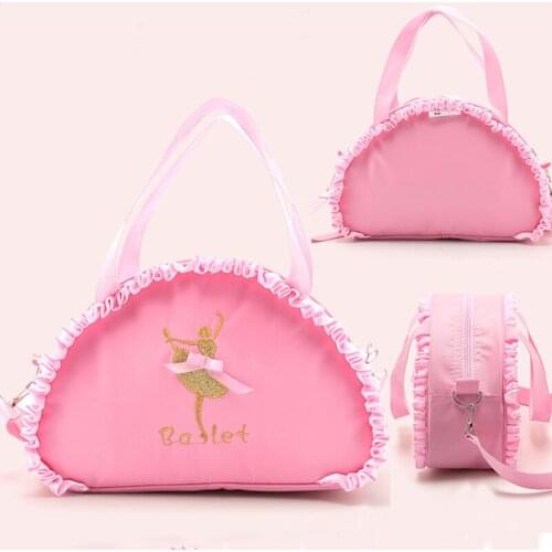 Pink One Shoulder Ballet Dance Bags Cute Waterproof Dance Handbag Golden Embroidered Ballerina Design Dancing Package For Girls