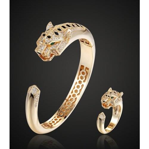 Vankeliif brand Simple animal leopard bangle and rings womens jewelry set zircon micro-inlaid classic fashion jewelry best gift