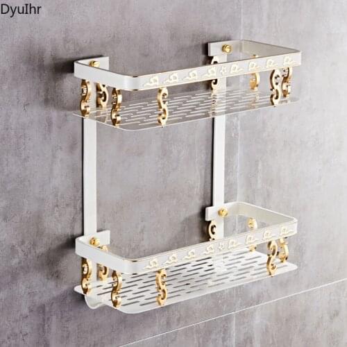 Bathroom space aluminum white and gold shower shampoo soap cosmetic rack bathroom pendant storage storage rack hanger DyuIhr